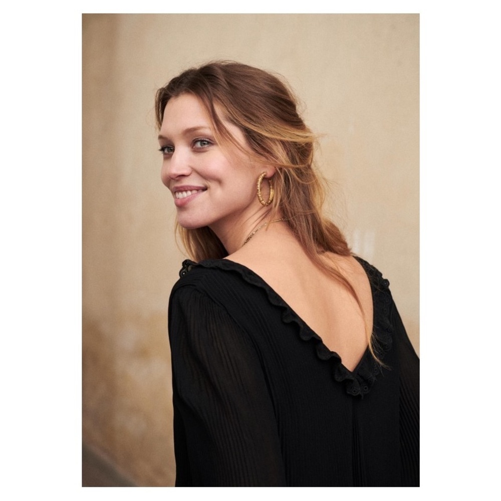 Sezane Black Blouse with Ruffle Detail - Picture 7 of 8
